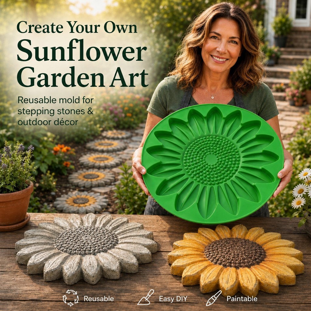 Gardening Tools Wholesale - ひまわりテラスストーンモールドセット、コンクリート製ガーデン小道作成ツール、屋外中庭や芝生用の再利用可能なフラワーストーンモールド