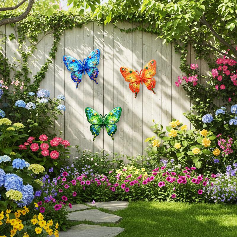 Gardening Tools For Sale - 新発売 1/4個入り アウトドア彫刻 鮮やかな金属製蝶のウォールアート装飾 工具不要のフック付き 広場、庭、パティオ、フェンス用