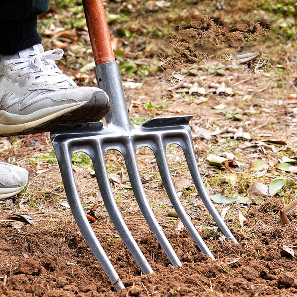 Spade Digging Fork - 頑丈な高炭素鋼製掘削フォーク 4本爪 耐破損性 ガーデンフォーク スペーディングフォーク 掘削ツール