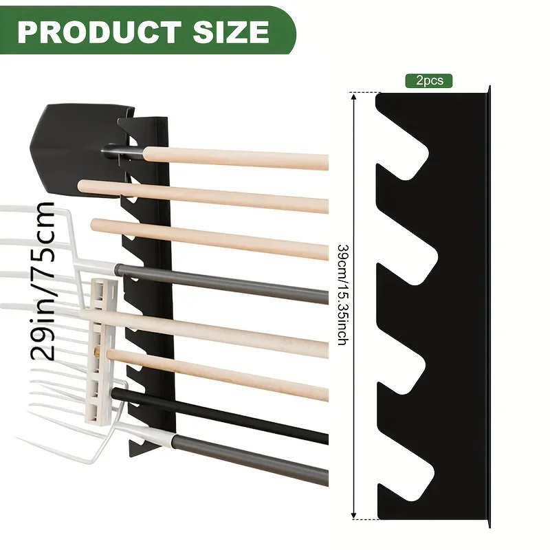 Gardening Tools Hoe - 頑丈な金属製ガーデンツールホルダー、シャベルと熊手の収納付き、壁掛け式オーガナイザー、ガレージツールラック DDPNKL 2個セット