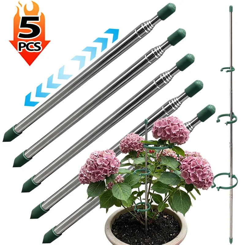 Gardening Tools Hoe - 5/1個入り 伸縮式植物サポートリング グリーンステークス 鉢植え用 ガーデニング用 抗倒伏