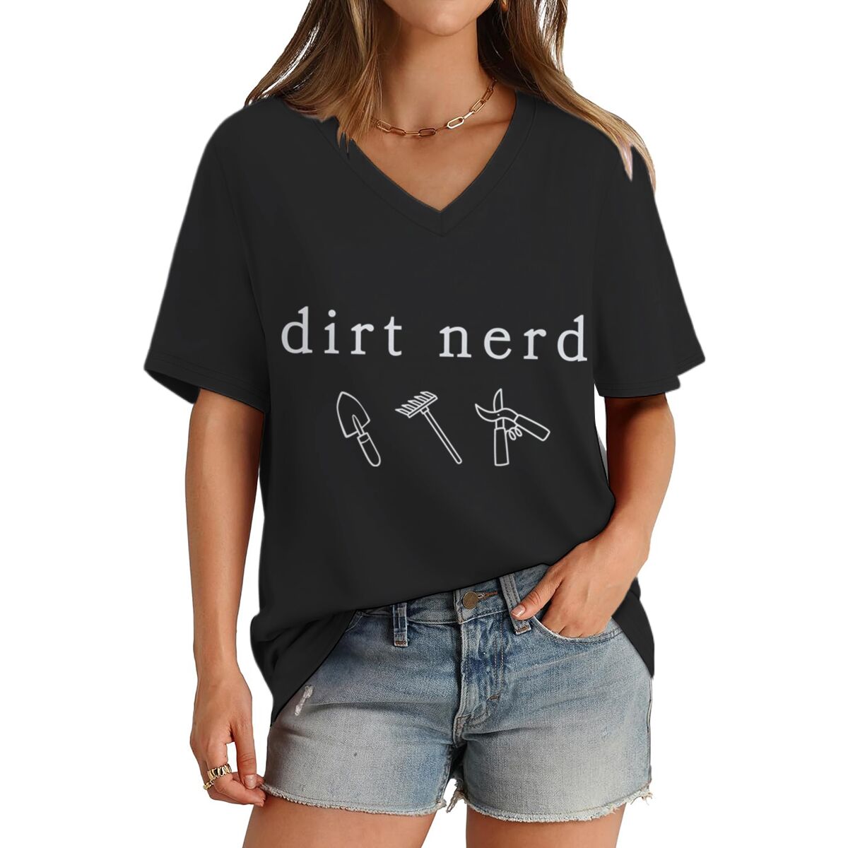 Gardening Tools Cartoon - ダートナードガーデニングツール植物愛好家グラフィックTシャツファッションレディース半袖VネックトップスヴィンテージプラントママカジュアルTシャツ