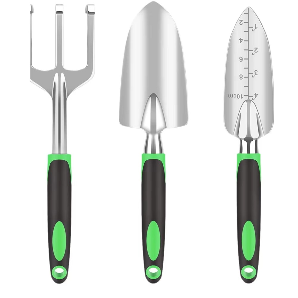 Spade Digging Fork - STLF 5ピースガーデンハンドツールセット ソフトラバー加工の滑り止め鋳造アルミニウム製人間工学に基づいたハンドル付き 挖削、移植、園芸用