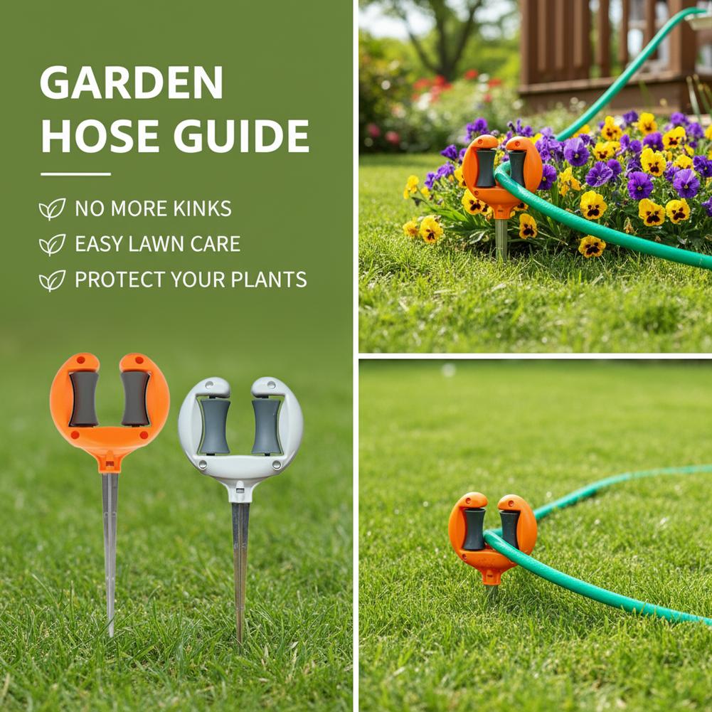Gardening Tools Hoe - 回転プーリーホイール付きガーデンホースガイドステーク、金属製地面用スパイクホースホルダー、屋外芝生用給水パイプ位置決めガイドツール