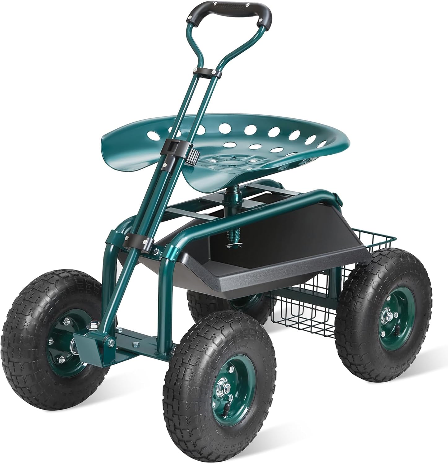 Gardening Tools Uses - ガーデンカート ローリングワークシート（車輪付き）、植栽用ガーデニングスツール、360度回転シート、ステアリングハンドルとユーティリティツールトレイ付きワゴンスクーター、パティオ、庭、屋外での使用に最適、グリーン | 360度回転式ガーデンチェア、ステアリングハンドル付きワゴンスクーター