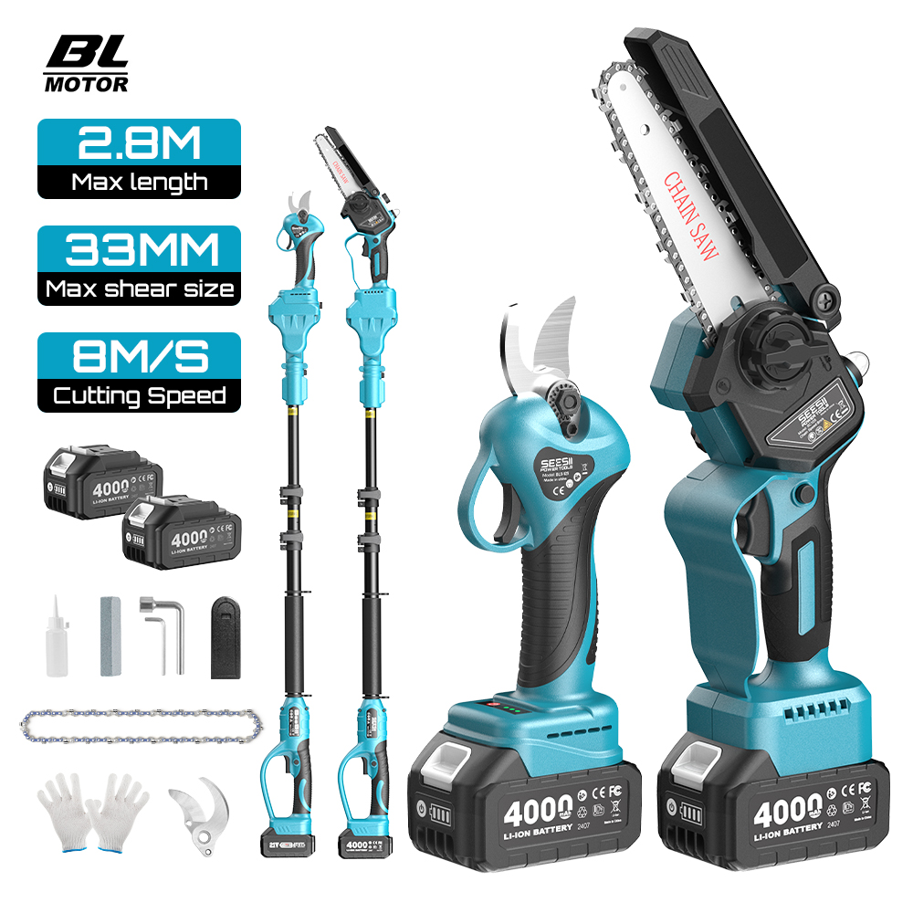 Gardening Tools Wholesale - Seesii 3-in-1 ブラシレス伸縮式高枝切りばさみ 電動チェーンソー 庭木剪定ツール マキタ18Vバッテリーピン対応