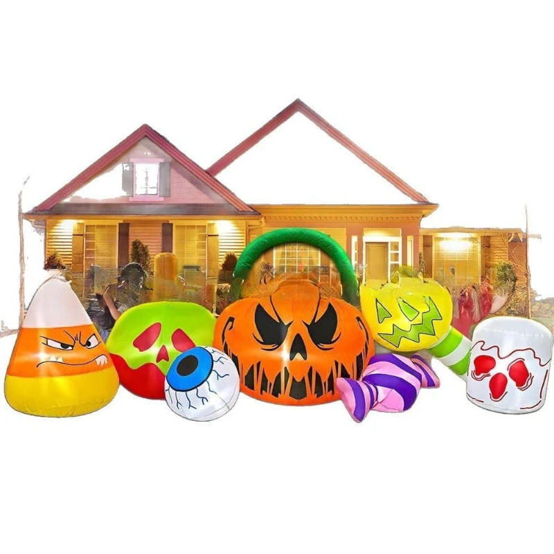 Gardening Tools Cartoon - ハロウィン用インフレータブルパンプキンキャンディエアモデルLEDライト付き発光装飾ガーデンオーナメント漫画風エアモデル