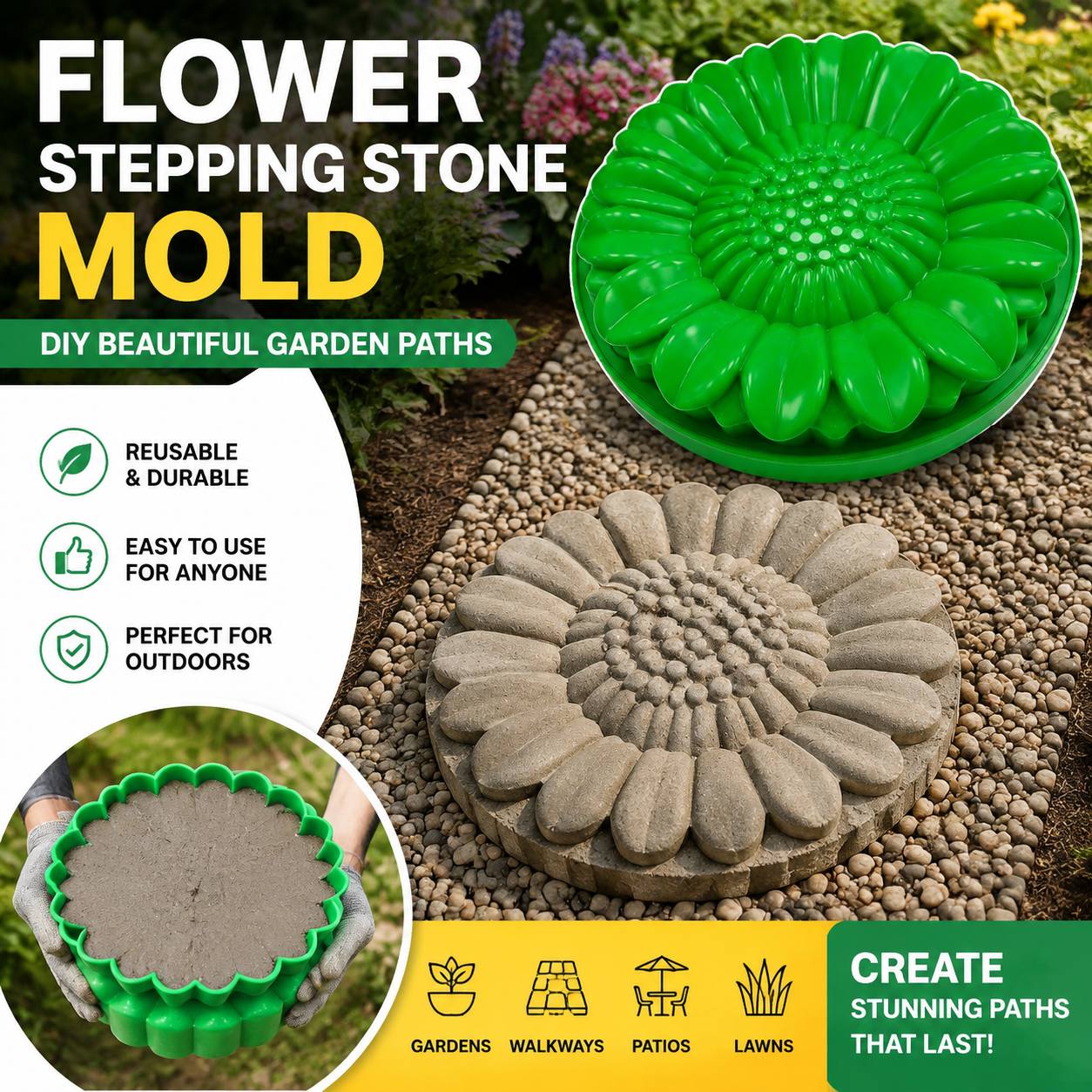 ひまわりテラスストーンモールドセット、コンクリート製ガーデン - Gardening Tools Wholesale のレビューと価格