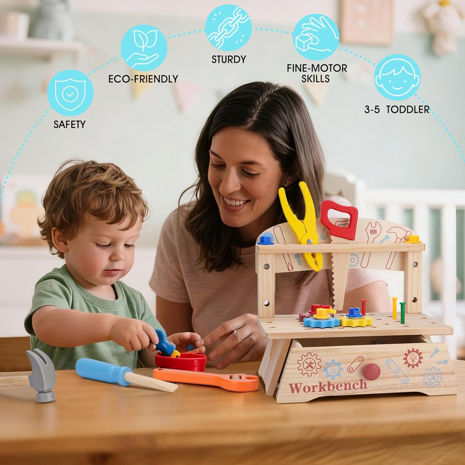 子供用木製ツールベンチ、モンテッソーリ教育ごっこ遊び建設玩具 - Gardening Tools For Toddlers のレビューと価格