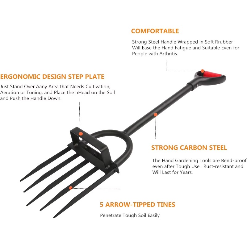 頑丈な5本爪ピッチフォーク、炭素鋼製の土壌耕耘用フォーク、金 - Spade Digging Fork のレビューと価格