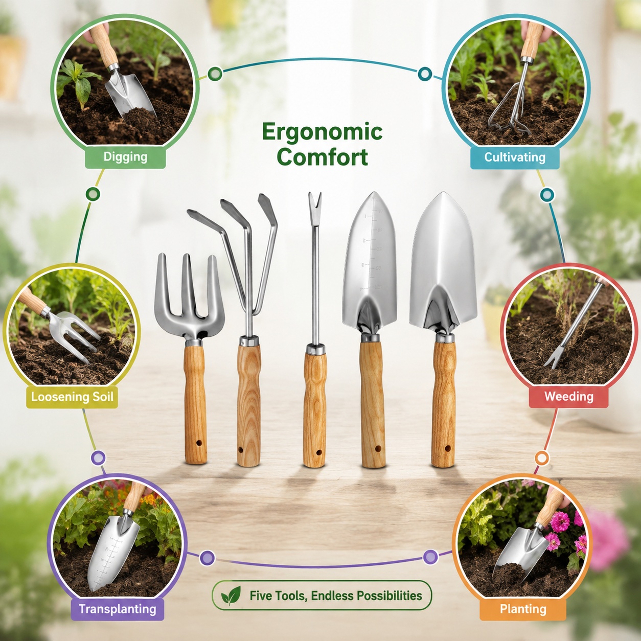 5点セット ミニガーデンツールセット 庭の植物、植木鉢、サボ - Spade Digging Fork のレビューと価格
