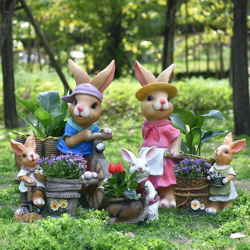漫画のウサギの植木鉢、水槽、屋外の動物の彫刻、庭の風景、スケ - Gardening Tools Cartoon のレビューと価格